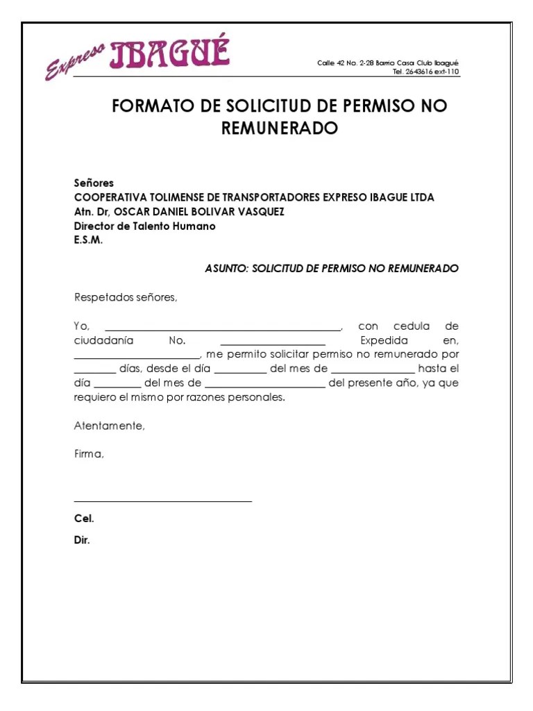 Formato Solicitud Permiso No Remunerado PDF | PDF