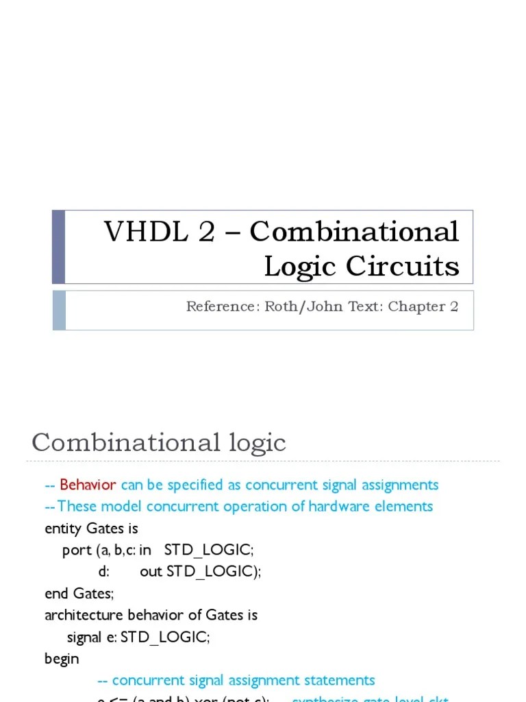 VHDL 2 - Combinational Logic Circuits: Reference: Roth/John Text ...