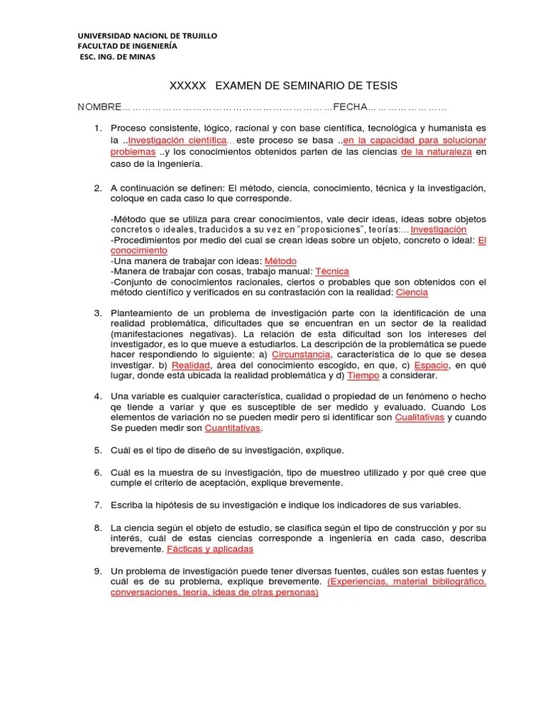 Examen De Seminario De Tesis | PDF | Teoría | Science