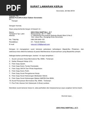 Pas foto (3x4) dengan latar belakang merah;. Surat Lamaran Kerja Pdf