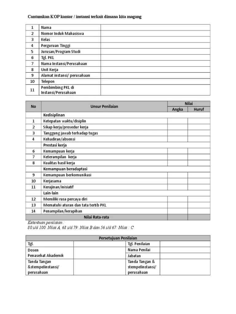 Previous articledekan fh unja hadiri penyerahan dan penerimaan mahasiswa magang kerja institusional fakultas hukum universitas jambi . Contoh Form Penilaian Magang Atau Kkp Te Pdf