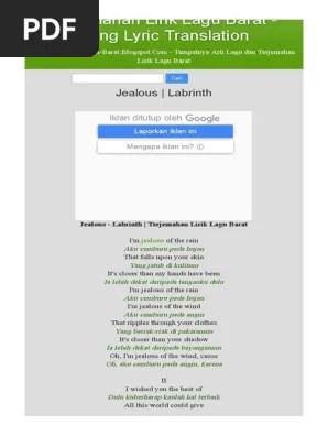 Terima kasih sudah mampir di lirikulogi dan membaca lirik lagu jealous oleh labrinth serta maknanya. Jealous Labrinth Html Pdf