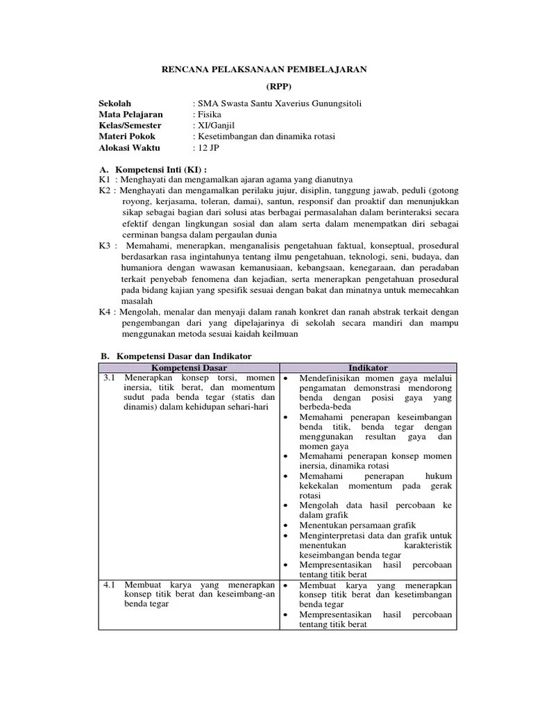 Rpp fisika kurikulum 2013 1. K D 3 1 Kelas Xi Pdf