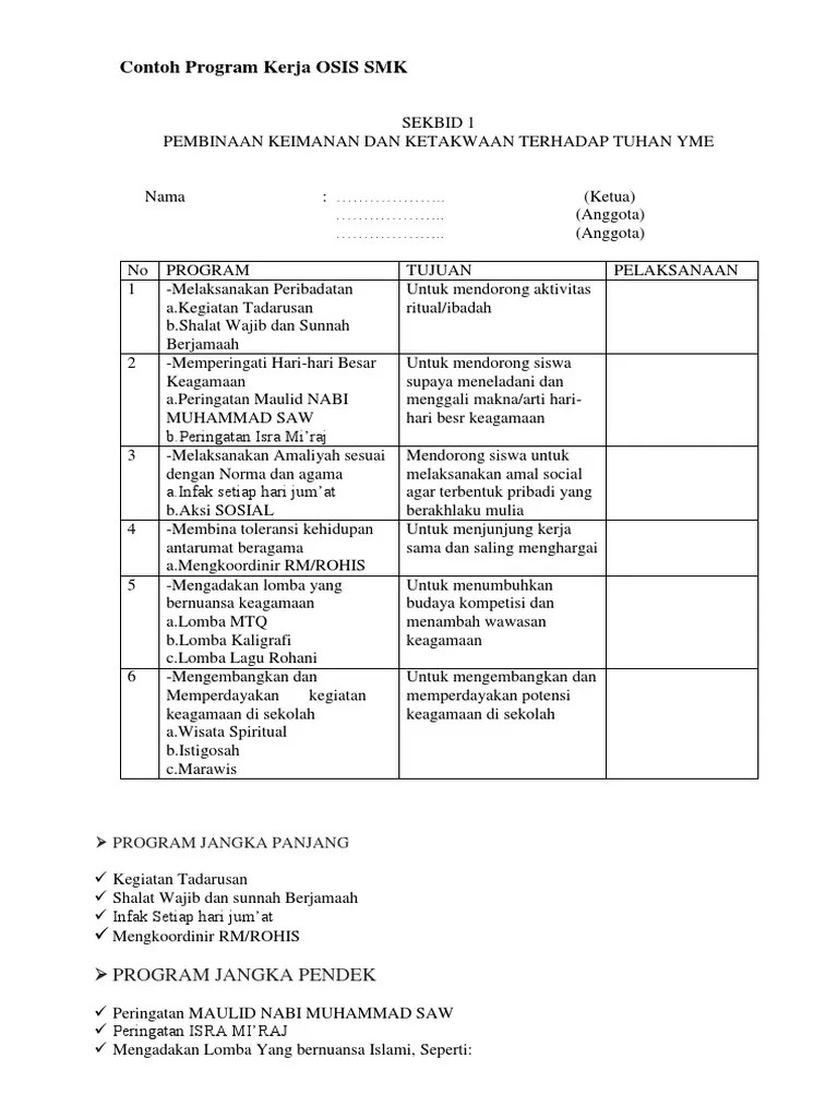 Contoh program kerja osis, lengkap! Contoh Program Kerja Osis Smk Pdf