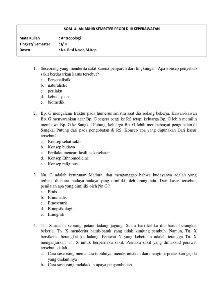 Contoh Soal Antropologi Kesehatan Dan Jawabannya