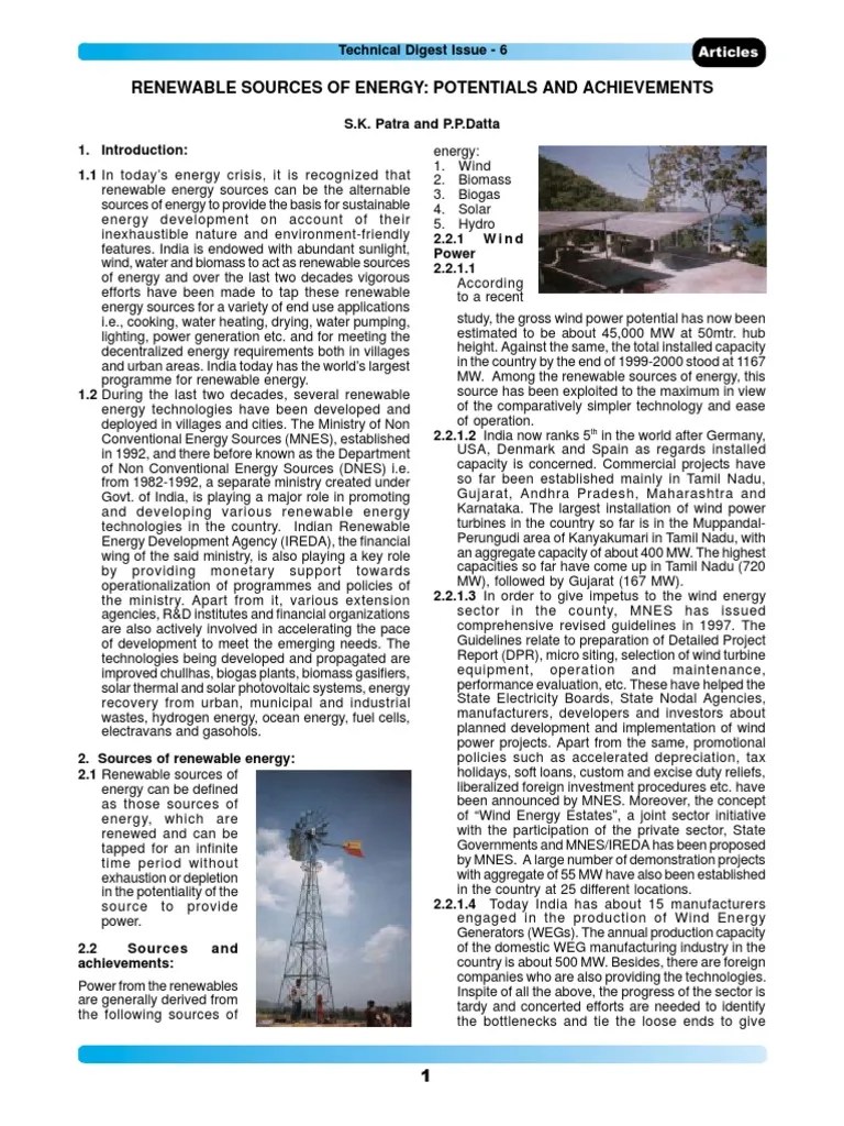 Renewable Sources Of Energy Potentials And Achievements | PDF | Renewable Energy | Solar Power
