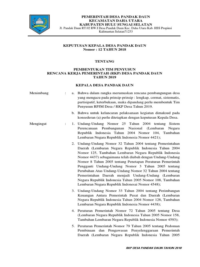 Sk tim penyusun rkp desa . Contoh Sk Tim Musrenbang Kecamatan Beinyu Com