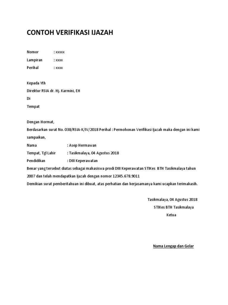 Contoh Surat Verifikasi Ijazah Surat 26 Cute766