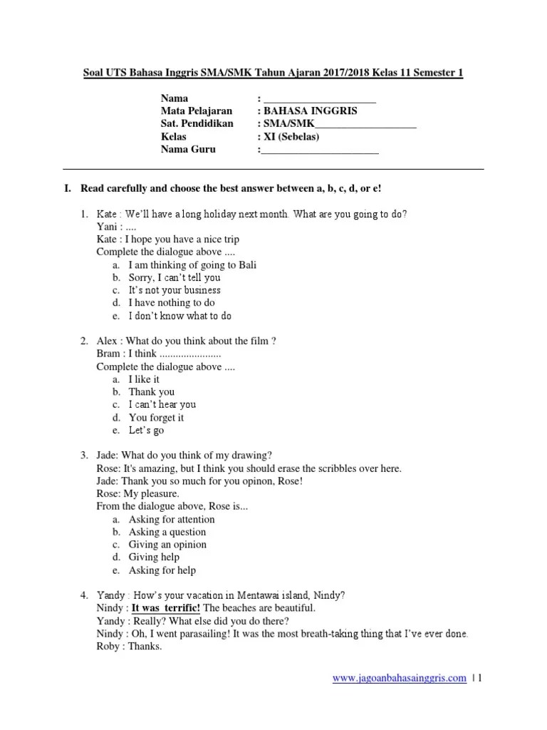 Matematika kelas 3 sd from image.slidesharecdn.com berilah tanda silang x pada huruf a b c atau d pada jawaban yang benar. Uts Bahasa Inggris Ganjil Kelas 11 Sma Pdf Ayam Ikan