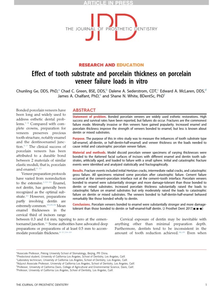 Effect Of Tooth Substrate And Porcelain Thickness On Porcelain - Veneer ...