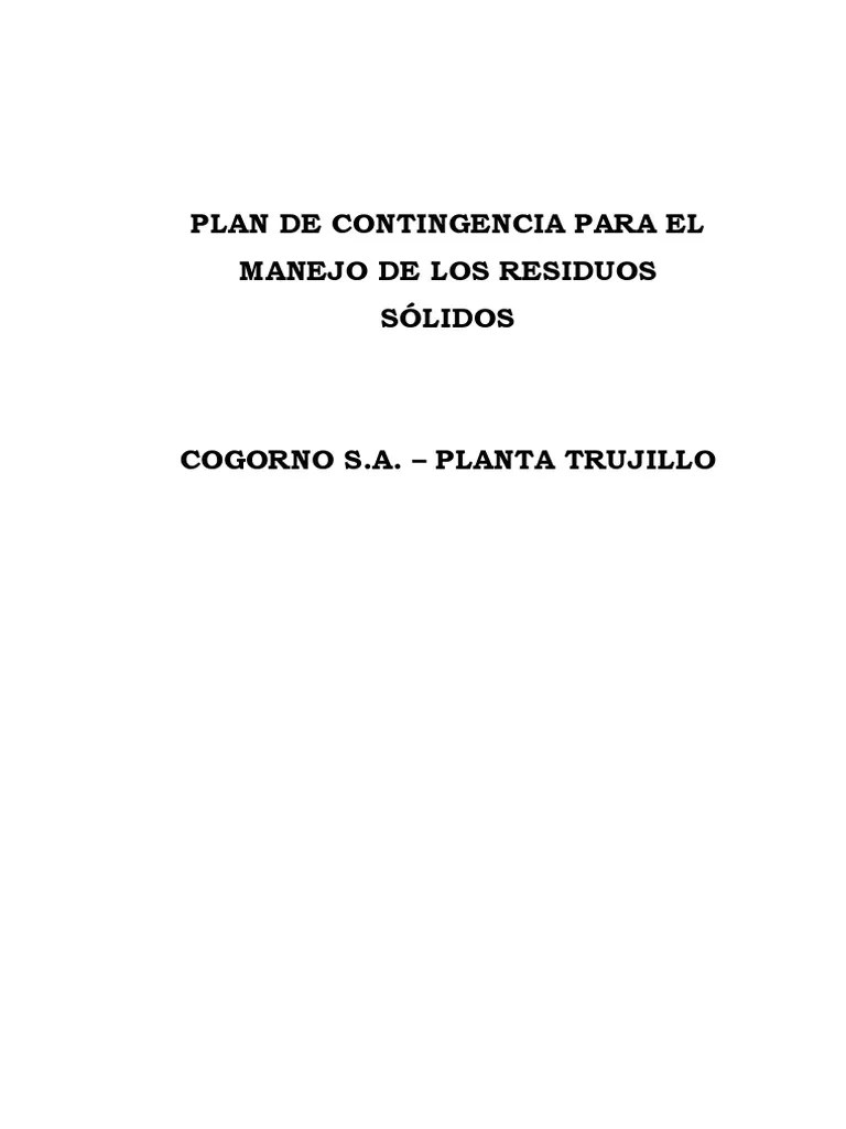 Plan De Contingencia Para El Manejo De Los Residuos Sólidos | PDF ...