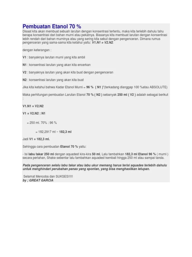 Pembuatan Etanol 70 | PDF