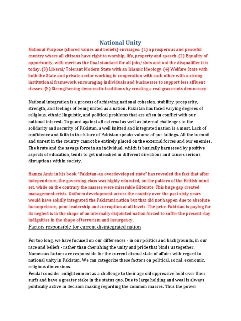 National Unity: Factors Responsible For Current Disintegrated Nation ...