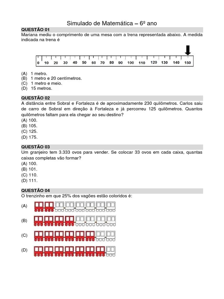Simulado De Matemática 6o ANO | PDF | Ensino De Matemática | Science