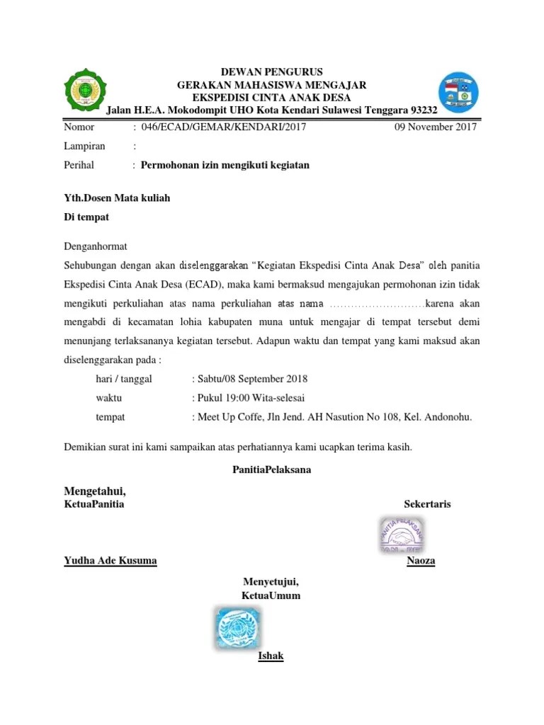 Pengajuan rekomendasi oleh pemohon diajukan . Contoh Surat Izin Organisasi Kepanitiaan Pdf