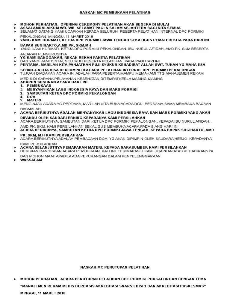 Contoh Naskah MC Pembukaan | PDF