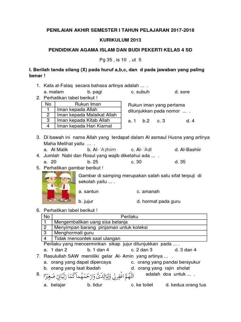 Soal ujian semester i k13 pendidikan agama katolik kelas 4 sd. Soal Btq Kelas 4 Pdf