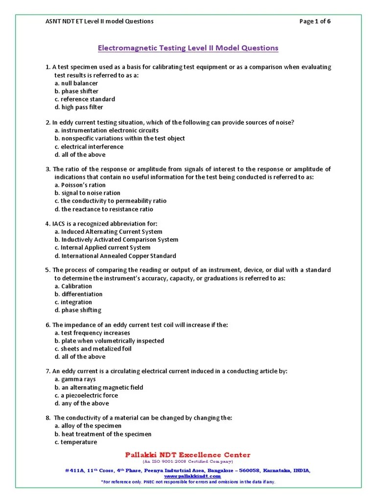 Eddy Current Testing LevelII Questions And Answers | PDF | Inductor ...