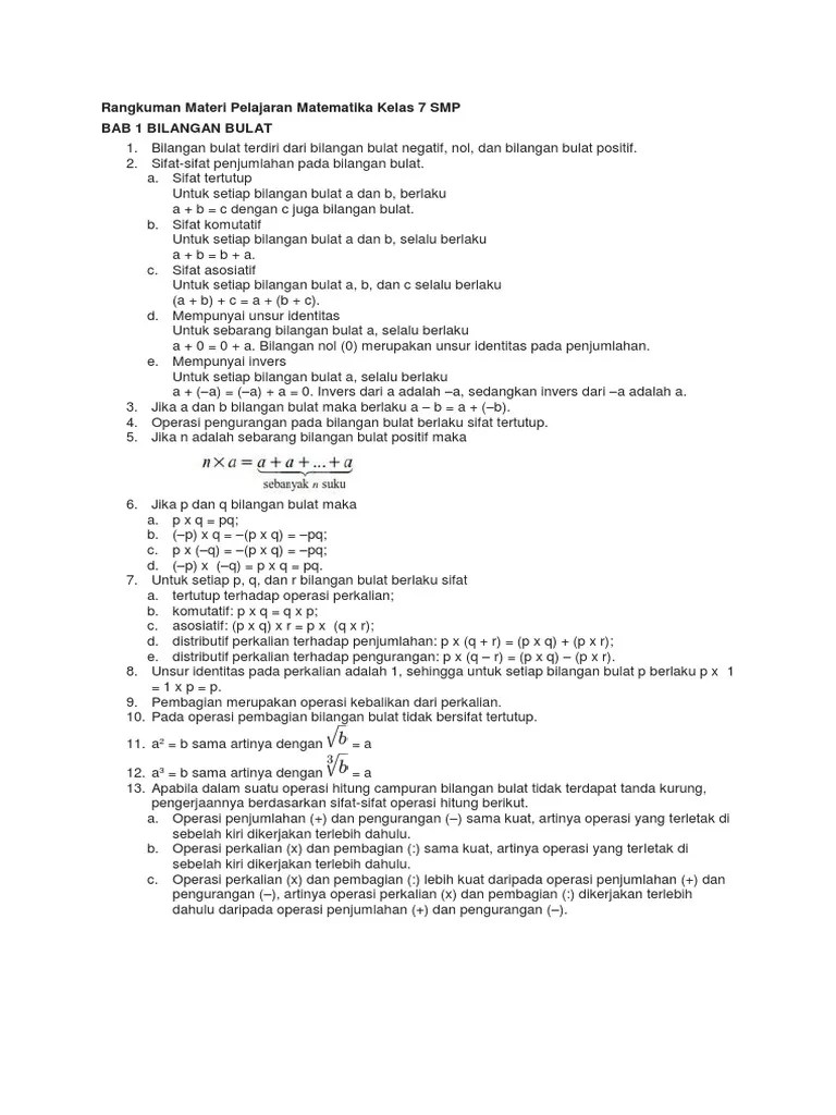 Unsur identitas pada perkalian adalah 1, sehingga untuk setiap bilangan. Rangkuman Materi Pelajaran Matematika Kelas 7 Smp