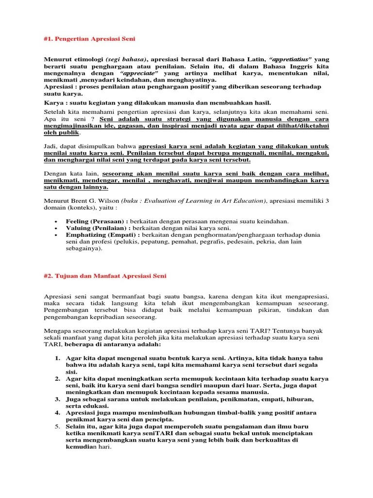 Pernahkah secara sadar atau tidak sadar kamu melakukan apresiasi seni rupa terhadap suatu karya? Materi Pdf