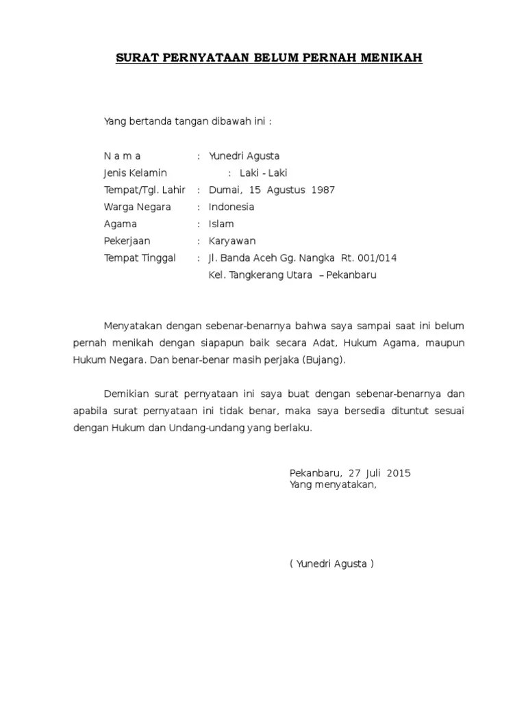Surat Pernyataan Belum Pernah Menikah | PDF