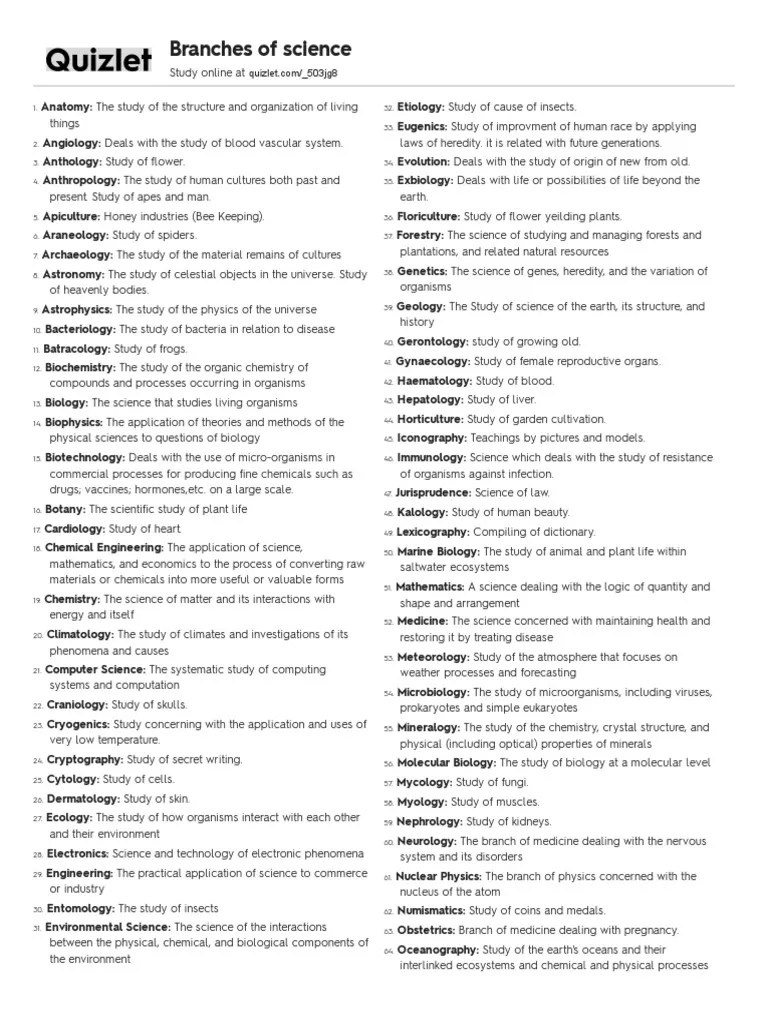 Branches Of Science | PDF | Biology | Science