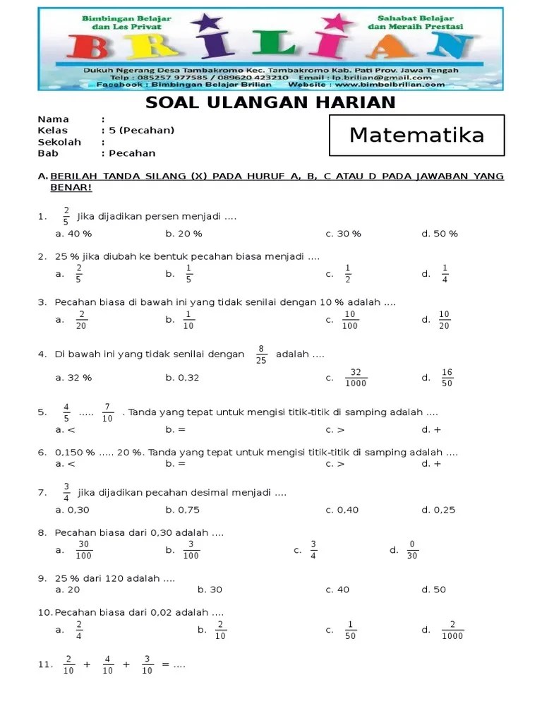 Kami yakin bila kalian selalu . Yuk Lihat Contoh Soal Perbandingan Pecahan Kelas 5 Sd Terbaik Teknocrash