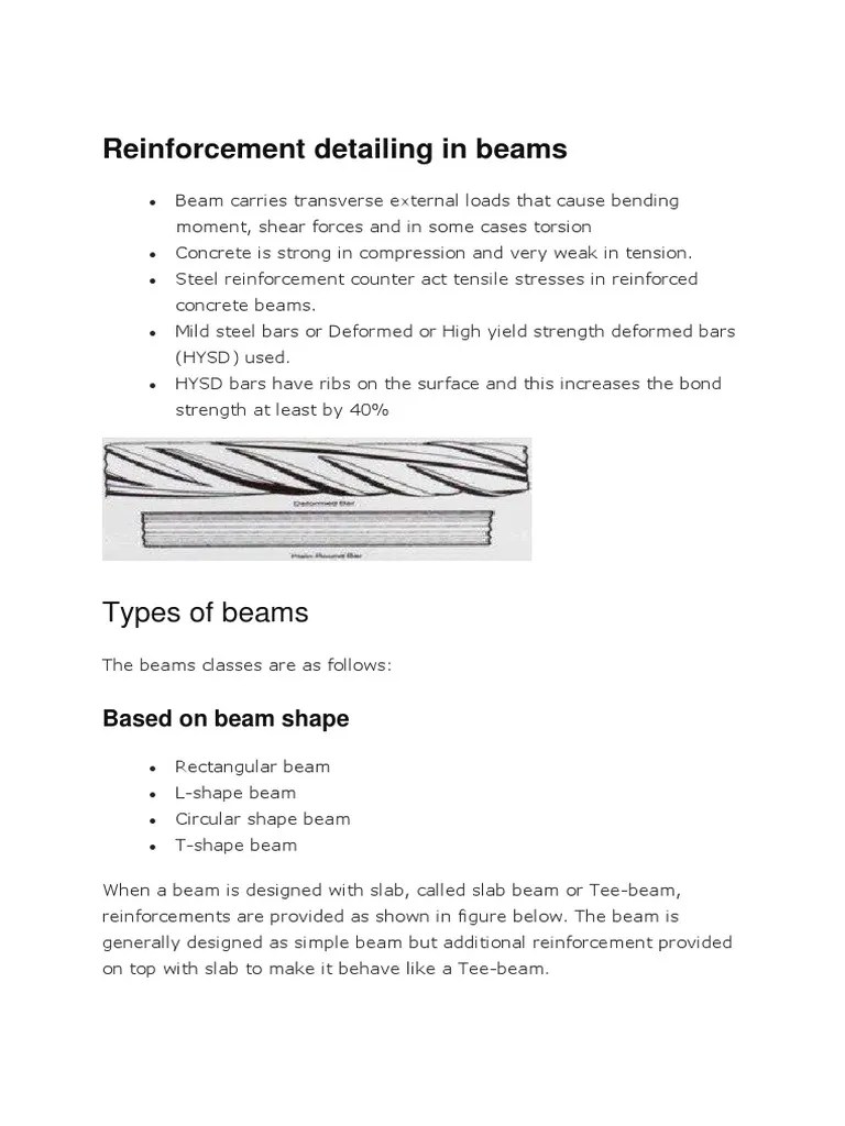 Reinforcement Detailing In Beams | PDF | Beam (Structure) | Bending