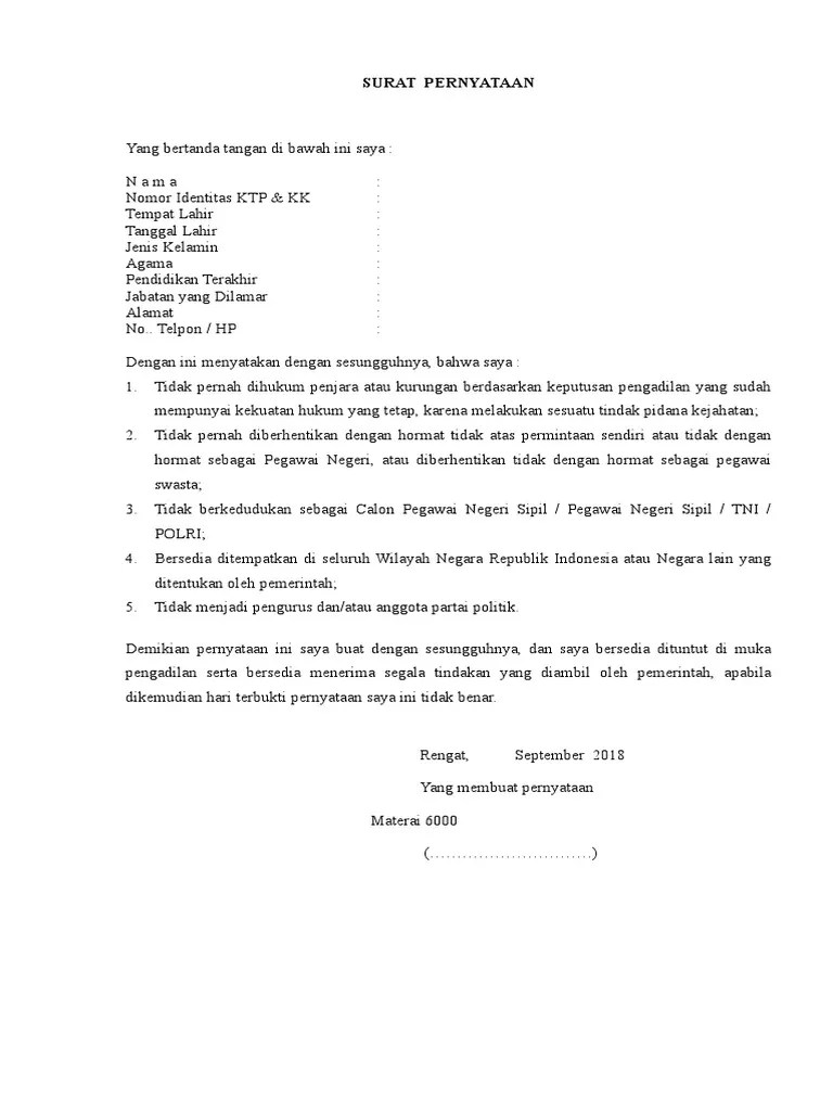 Surat keterangan belum pernah menikah untuk tes cpns. Contoh Surat Pernyataan Tidak Pernah Dihukum Penjara ...