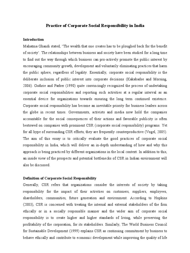 Corporate Social Responsibility In India | PDF | Corporate Social ...