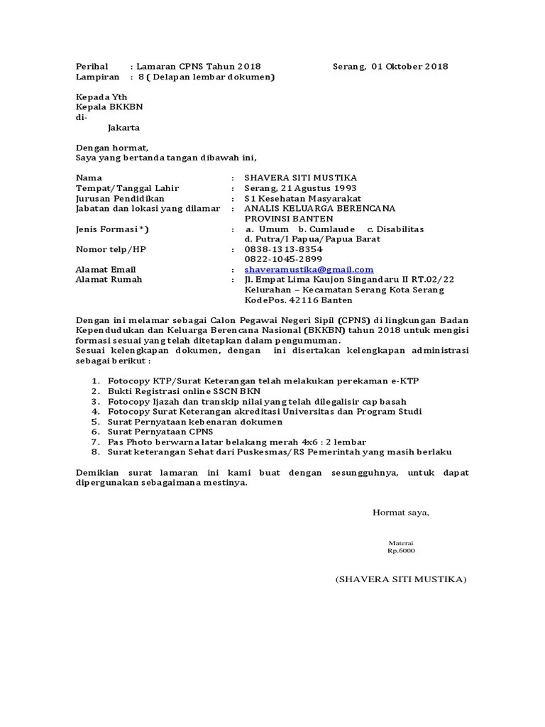 (isi sesuai dengan formasi yang dilamar). Surat Lamaran Bkkbn Pdf