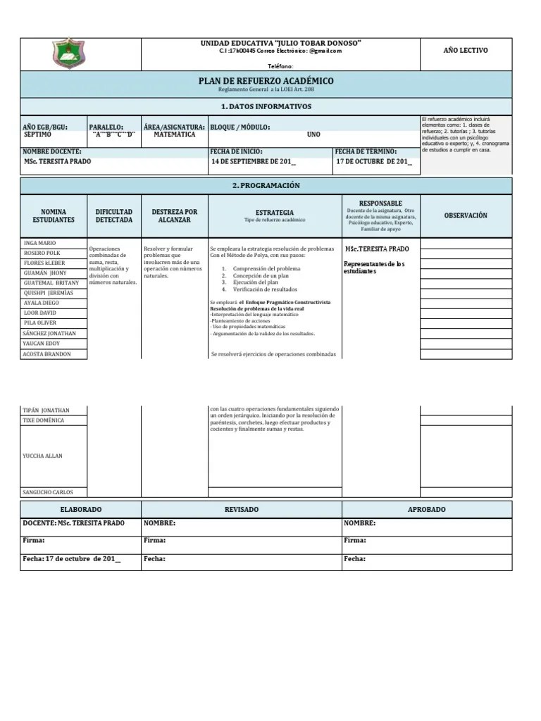 Plan De Refuerzo | PDF | Psicología Educacional | Número Primo