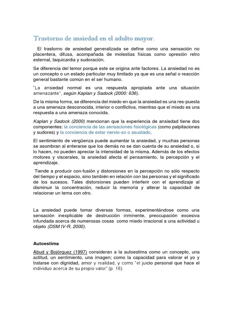 Trastorno De Ansiedad En El Adulto Mayor | PDF | Ansiedad | Trastorno De Ansiedad