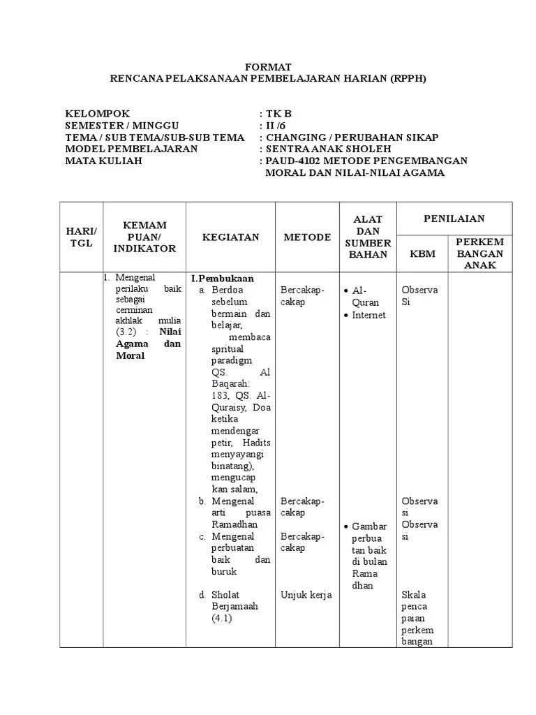 Rpph merupakan suatu hal yang. Rpph Met Nilai Moral Pdf
