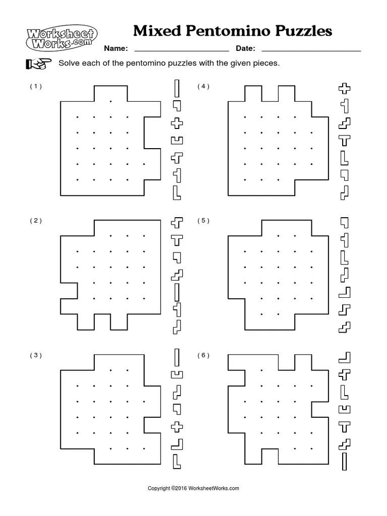 Students will need a math notebook, and a set of pentominoes. Worksheetworks Mixed Pentomino Puzzles 1 Pdf