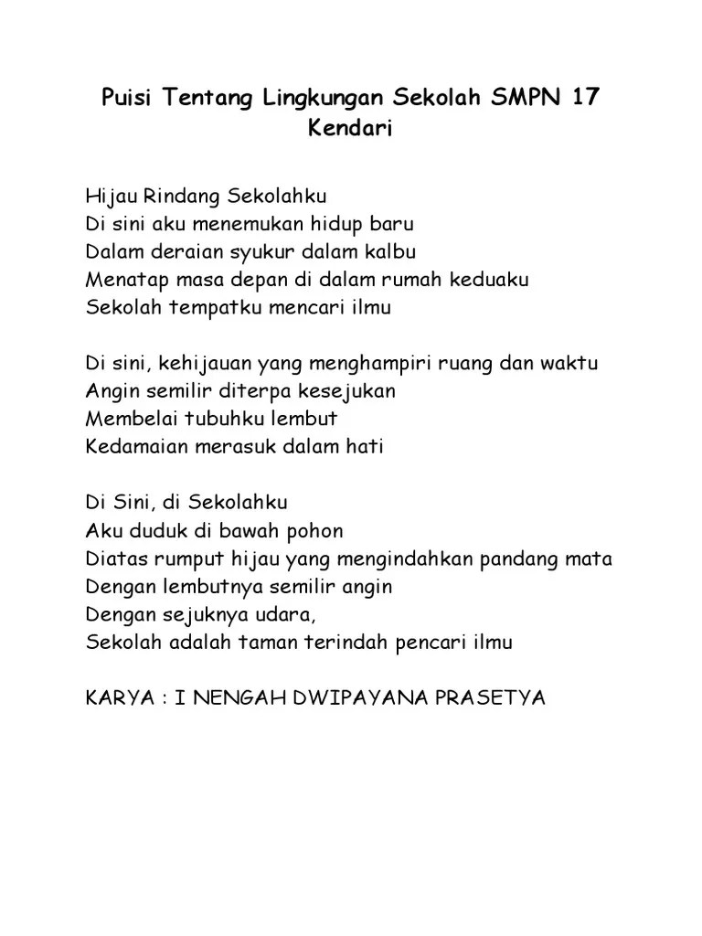 Kumpulan contoh puisi tentang lingkungan sekolah 3.4 bait singkat dan panjang. Puisi Tentang Lingkungan Sekolah