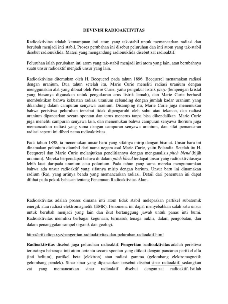 Dalam pengertian pengangkutan termasuk semua kegiatan dan kondisi yang. Devinisi Radioaktivitas Pdf