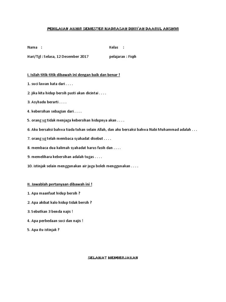 Soal Ulangan Fikih