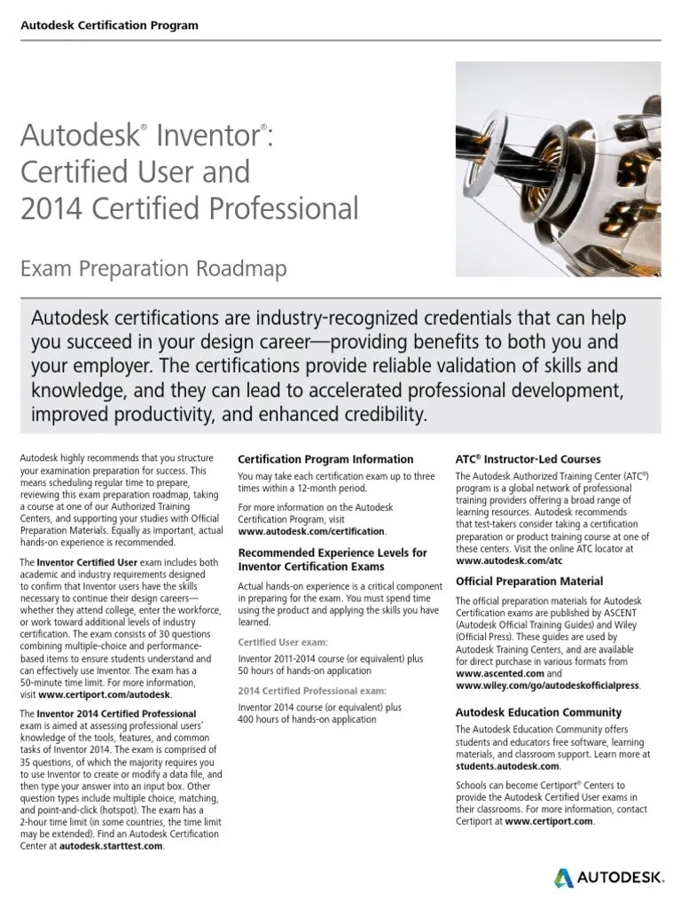 Autodesk Inventor 2014 Certification Roadmap Web | PDF | Professional ...