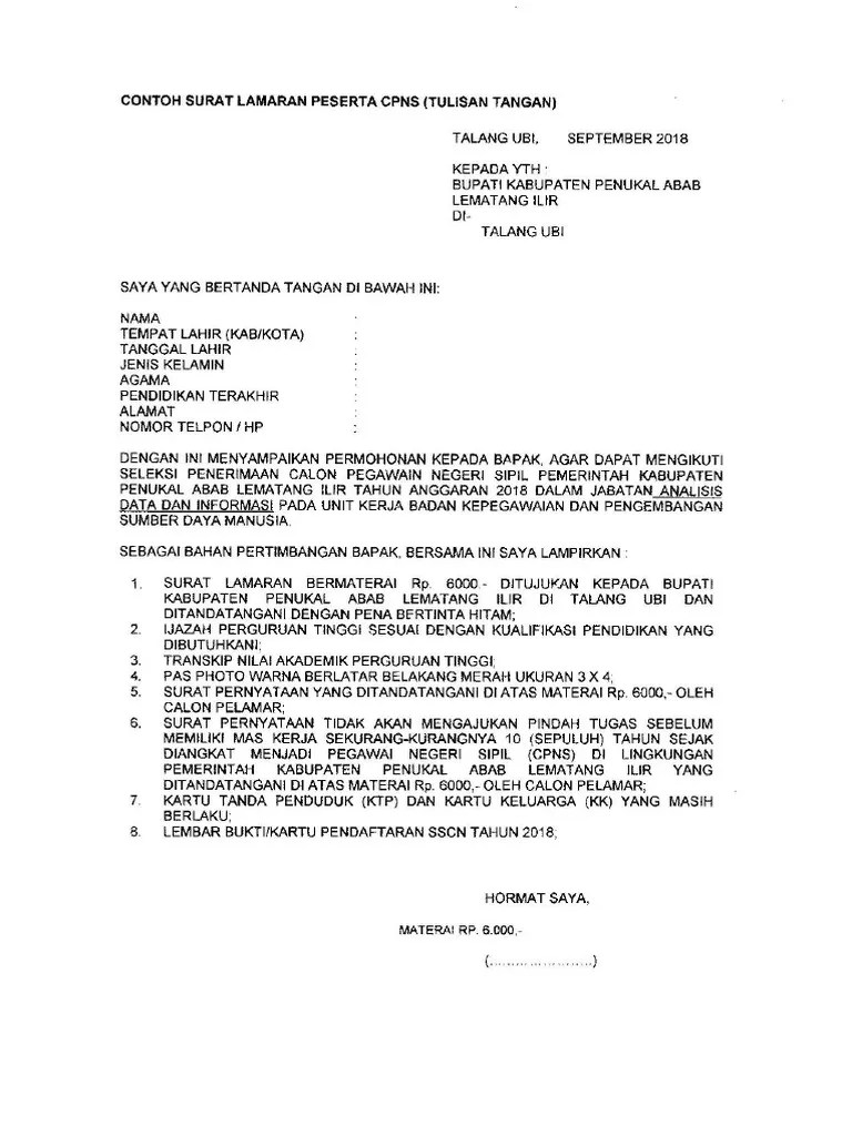 Contoh Surat Lamaran Kerja Bnn Non Pns Contoh Seputar Surat Cute766