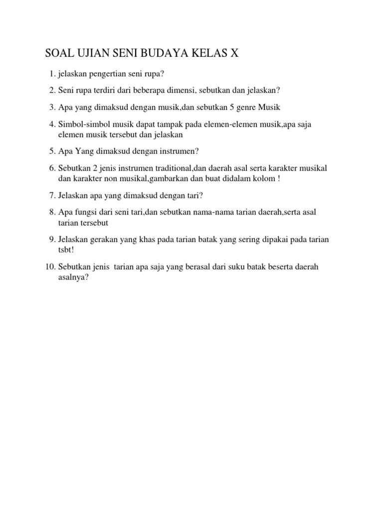 Soal Ujian Seni Budaya Kelas10 | PDF