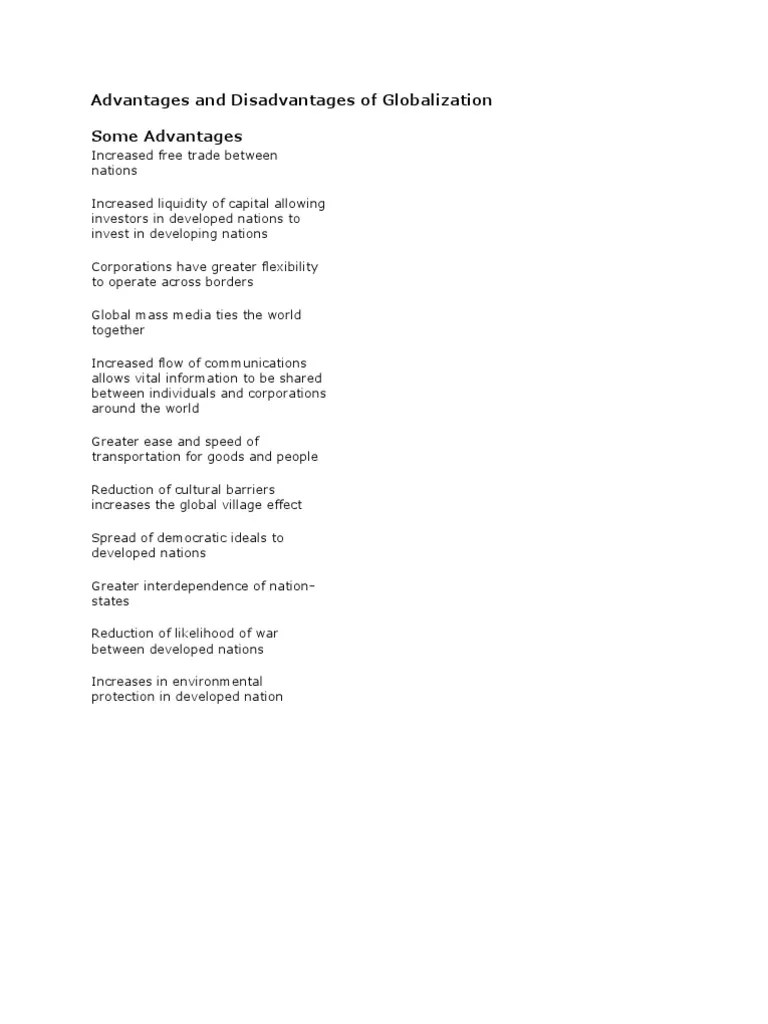 Advantages And Disadvantages Of Globalization | PDF | Globalization | Nation