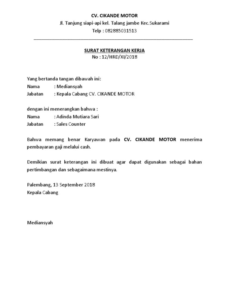 Terkini Contoh Surat Keterangan Gaji Dibayar Tunai