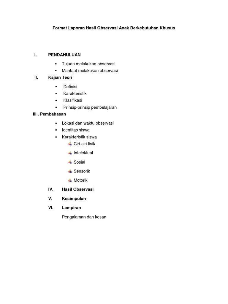 Melakukan wawancara dengan guru mata pelajaran.dan perwakilan dari siswa kelas x iis 1. Format Laporan Hasil Observasi Anak Berkebutuhan Khusus Pdf