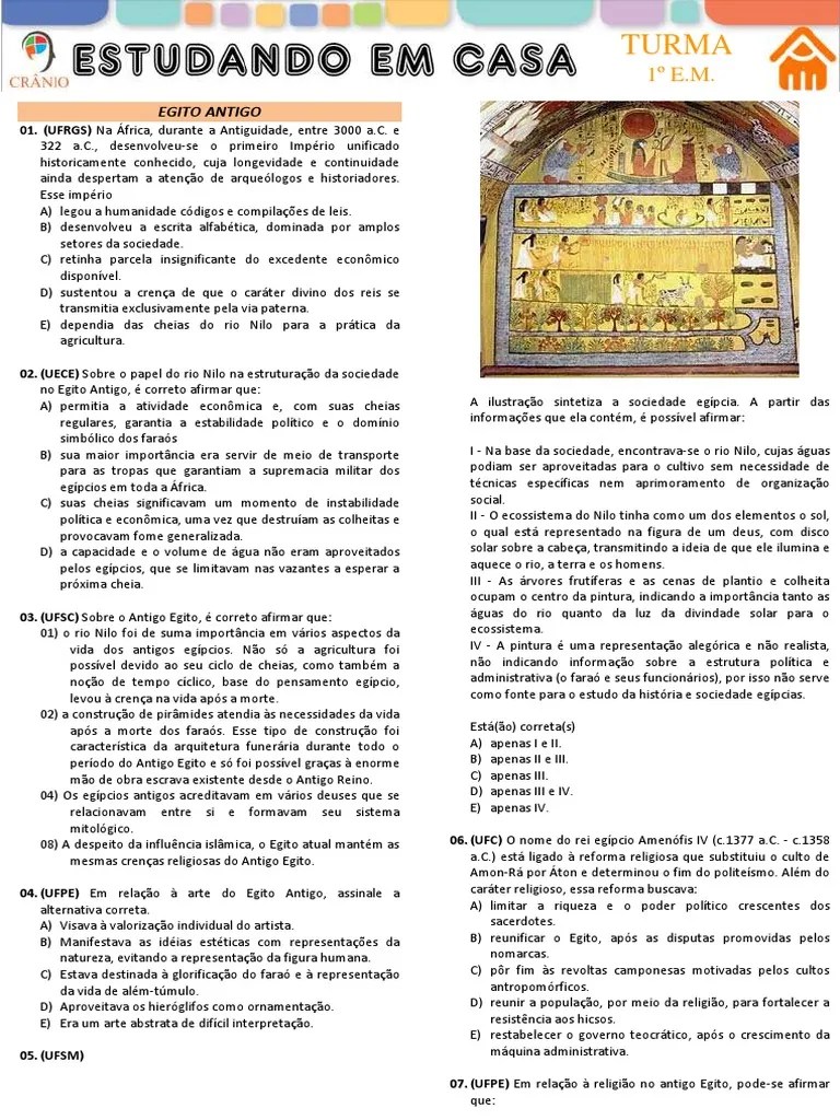 Egito E Mesopotâmia - Questões | PDF | Mesopotâmia | Antigo Egito