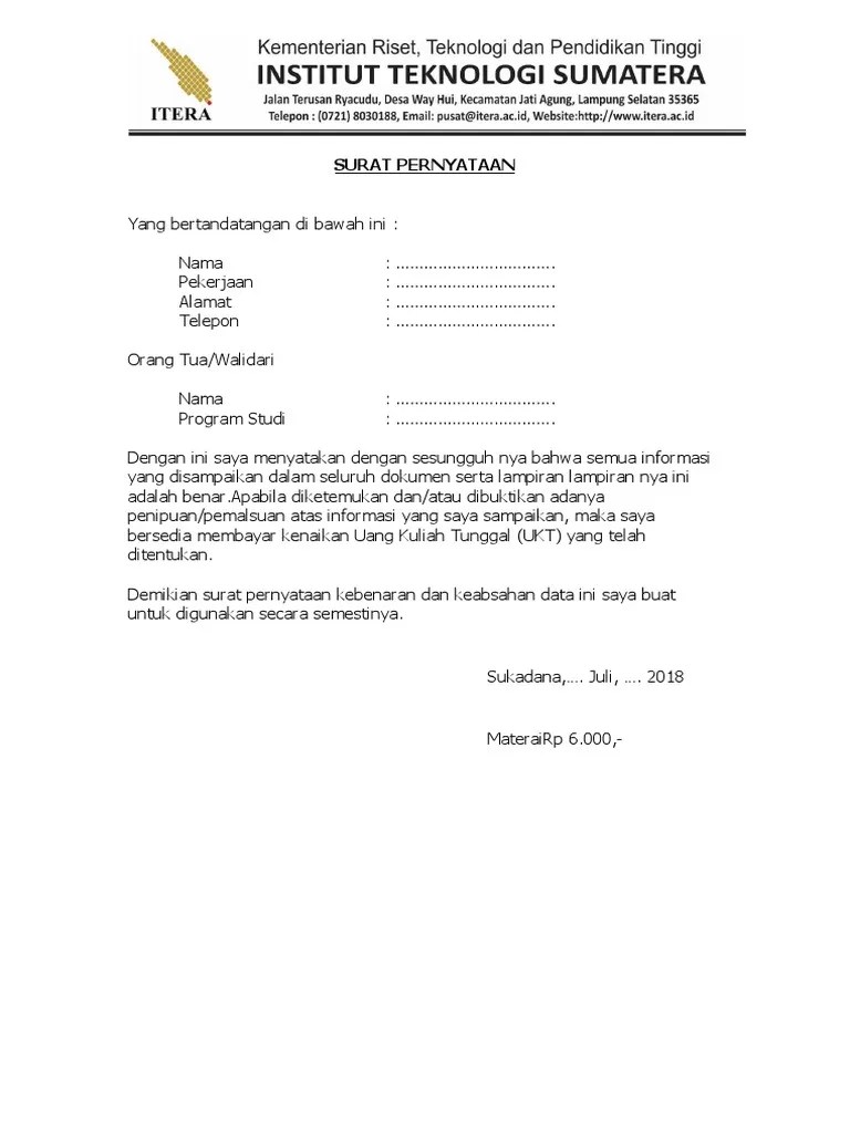 Surat kuasa jika pengurusan surat . Surat Pernyataan Keabsahan Dokumen Pdf