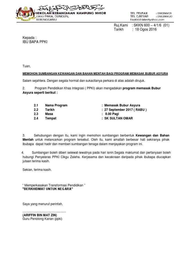 Contoh surat rasmi memohon sumbangan kewangan, contoh surat rasmi permohonan sumbangan, . Surat Mohon Sumbangan Kewangan Pdf