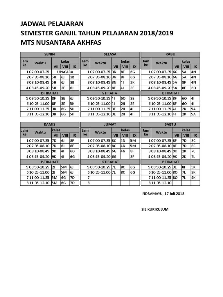 Aplikasi jadwal pelajaran otomatis ini kami bagikan untuk jenjang pendidikan smp/mts tahun pelajaran 2021/2022. Jadwal Pelajaran Mts Pdf