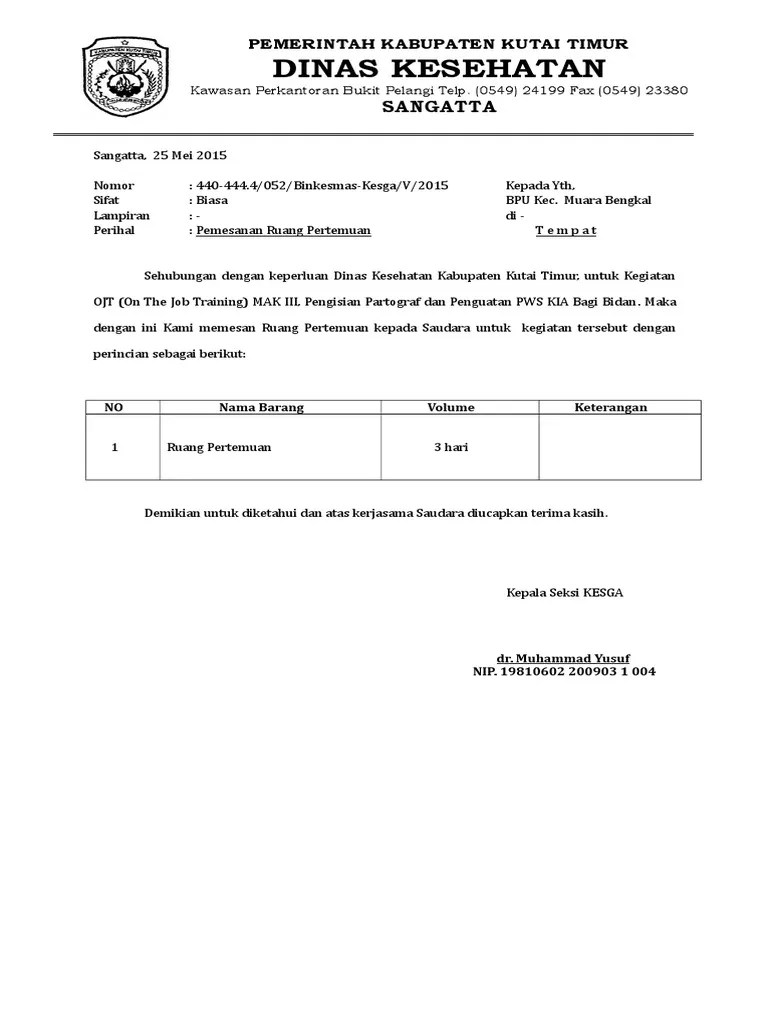 Surat Pemesanan Sewa Gedung | PDF