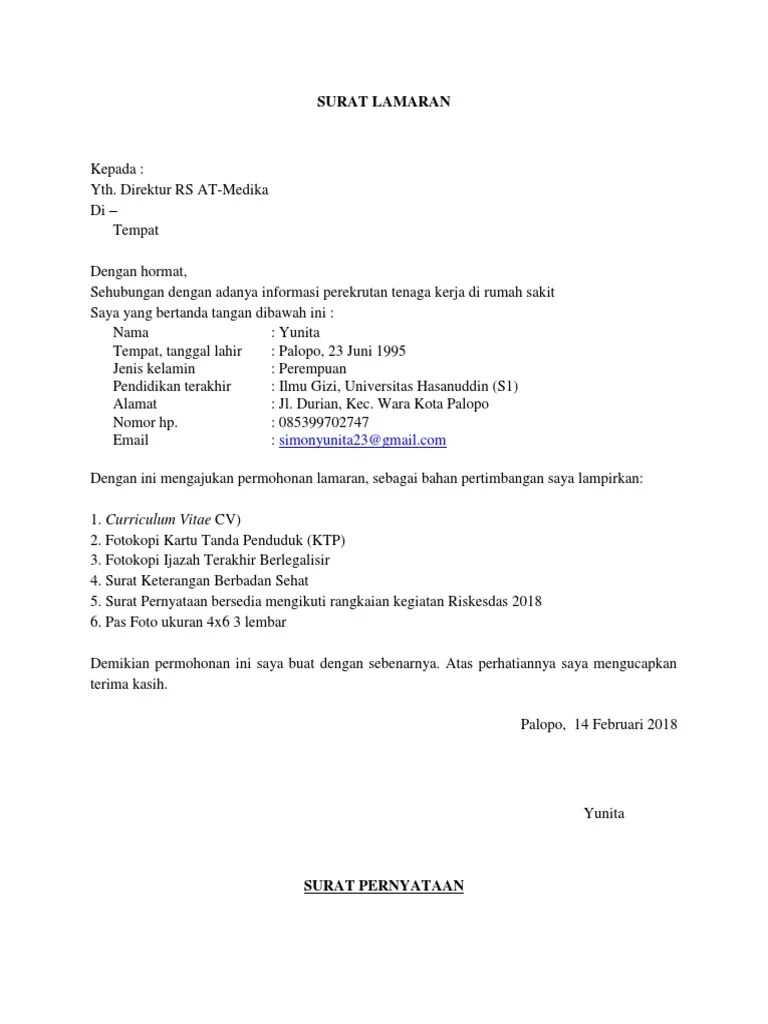 Contoh surat lamaran kerja di rumah sakit sebagai asisten apoteker · curriculum vitae (cv) · fotocopy kartu tanda penduduk (ktp) · fotocopy . Surat Lamaran Pdf